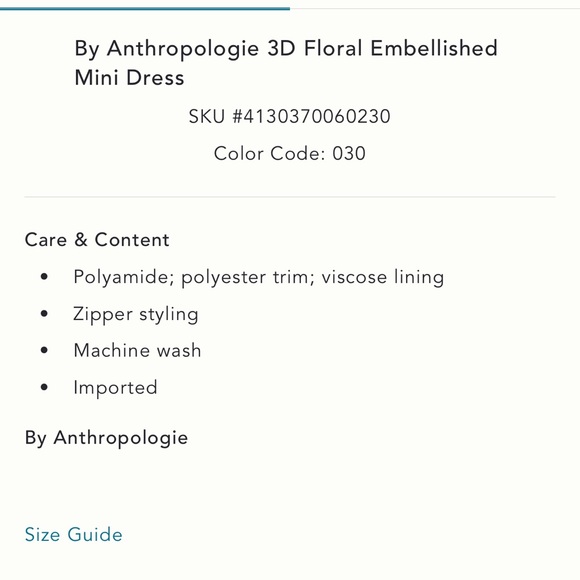 Anthropologie NWT Sz SM 3D floral appliqué dress; side zipper & pockets, lined - Picture 12 of 16